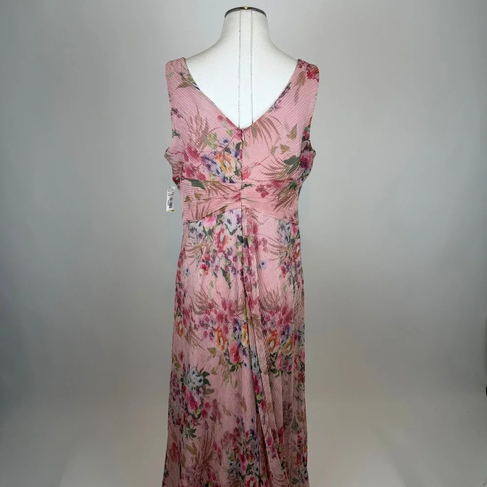 NWD R&M Richards Pink Floral Crinkle Pleated Maxi Gown Dress Size 14 Wedding